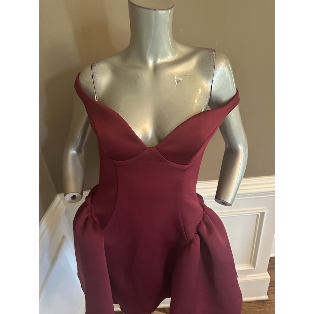 NWT FASHION NOVA Burgundy Off-Shoulder Mini Dress Sz M - Picture 3 of 6